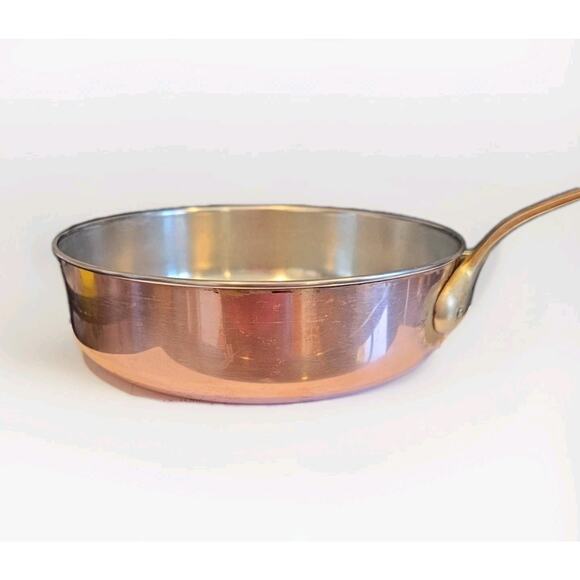 Tournus France Copper & Brass 9.75" x 2.75" Sauté/Sauce Pan 9" Handle EUC VTG - Picture 3 of 12